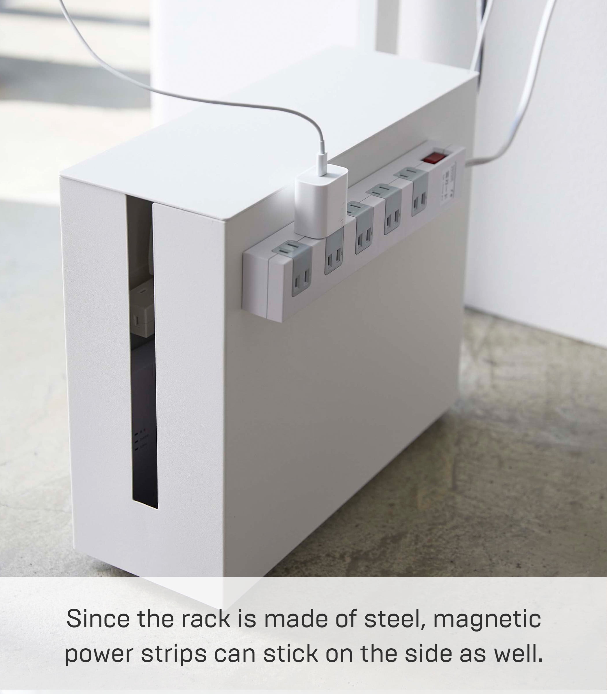 Yamazaki Home Rolling Cable Management Box, White, Steel, Wheels, Minimal Assembly