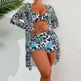 thumbnail image 2 of Erwazi Womens Bathing Suit 3 Piece Swimsuit Drawstring Bikini Set Long Sleeve Beach Cover Up Boho Boy Shorts Swimwear Set, 2 of 8