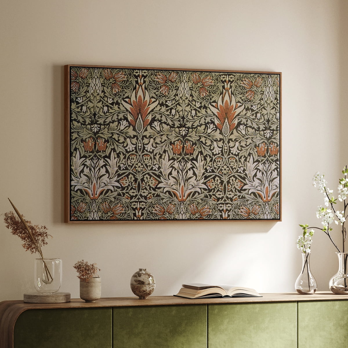 Vintage Abstract Print-LVI Framed in Walnut Wood Gallery Wrapped Canvas 17 in. x 25 in.