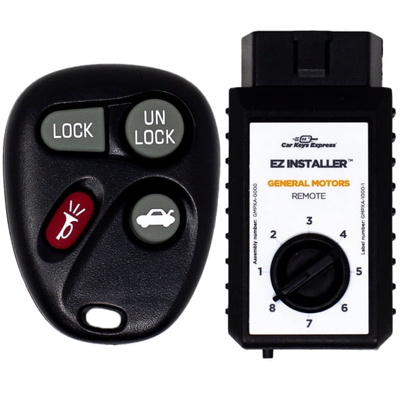 Car Keys Express Replacement GM Remote – 4 Buttons (Lock, Unlock, Panic, and Trunk) with Programming Device and Button Pad Configurations