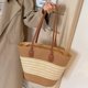 thumbnail image 5 of Bolso Mano Mujer Color Sólido Raya Tejida para Ir Compras, 5 of 9