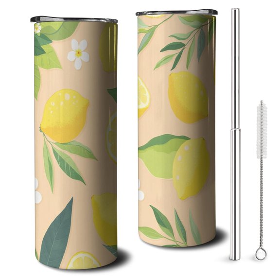 20 OZ Tumbler Lemon Insulated Coffee Mug with Lid and Straw,Stainless Steel Vacuum Insulated Insulated Tumbler Gifts for Drinking Coffee Cafe