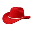 thumbnail image 4 of AJGRHE Big Wide Brim Fedora Hat for Women - Nashville Outfits Western Hats Women's Felt Panama Rancher Hat Red One Size, 4 of 4