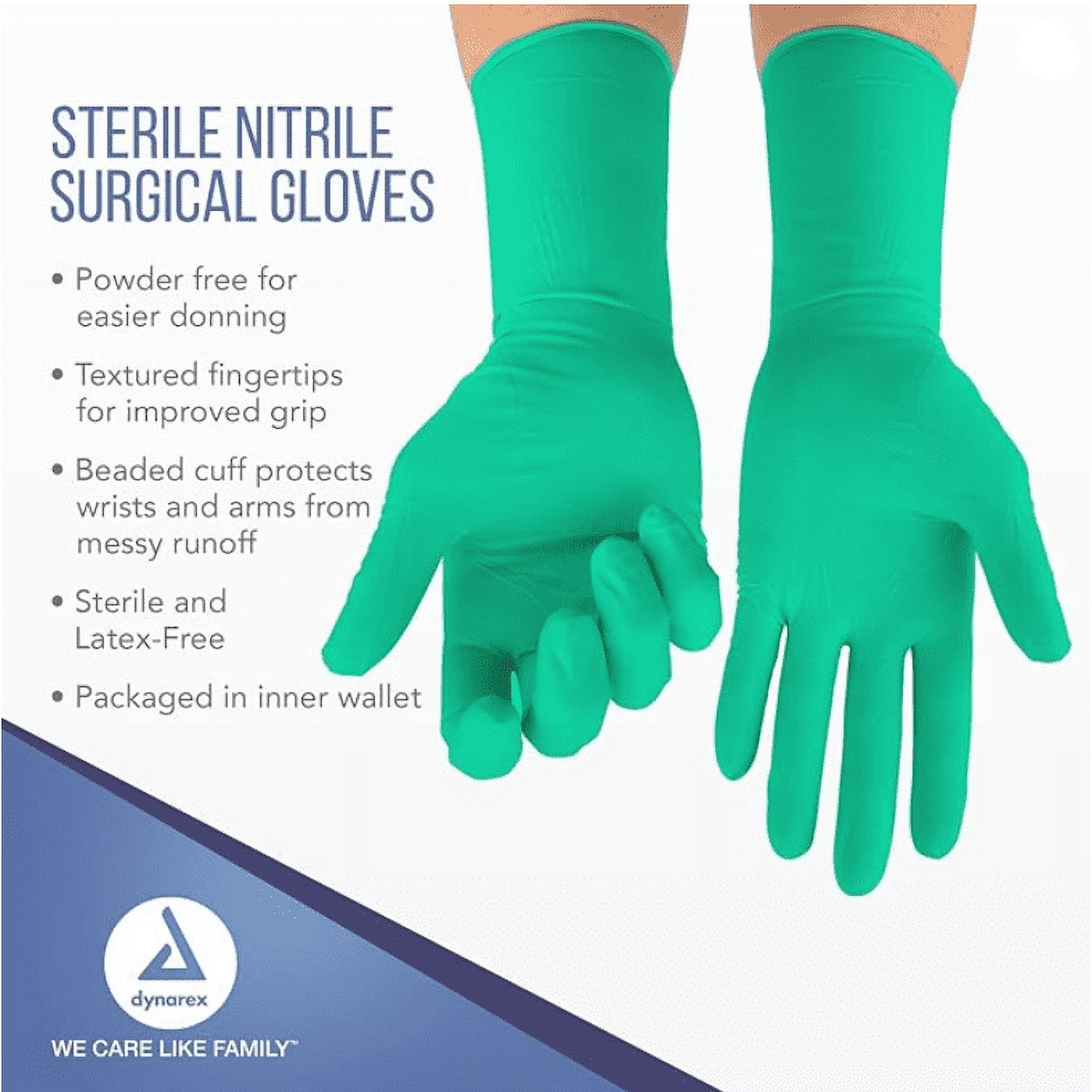 Dynarex Sterile Nitrile Surgical Gloves, Powder-Free and Puncture-Resistant Nitrile Gloves, 5-8 Mil, Sizes 6/6.5/7/705/8, White, Box of 50 or Case of 200