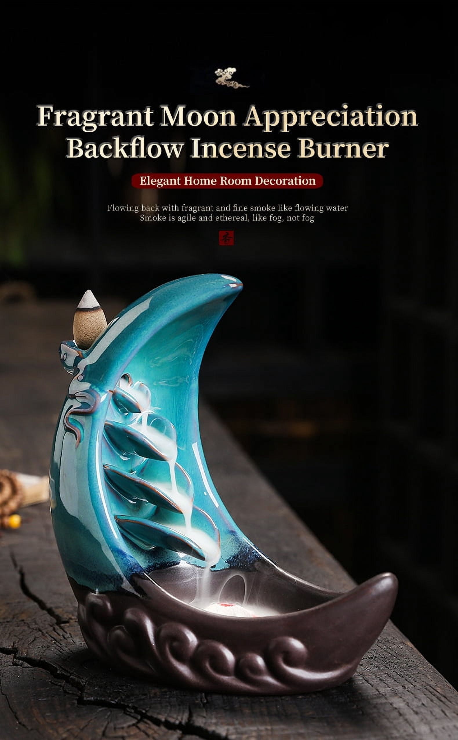 Moon Crescent Ceramic Incense Stick Holder Burner Aromatherapy Flowing Smoke Home Decor
