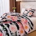 thumbnail image 2 of Koniroom 3PCS Black Pink Floral Comforter Set King Size, Botanical Bedding Sets with Watercolor Roses for Women Teen Girls, 2 of 9