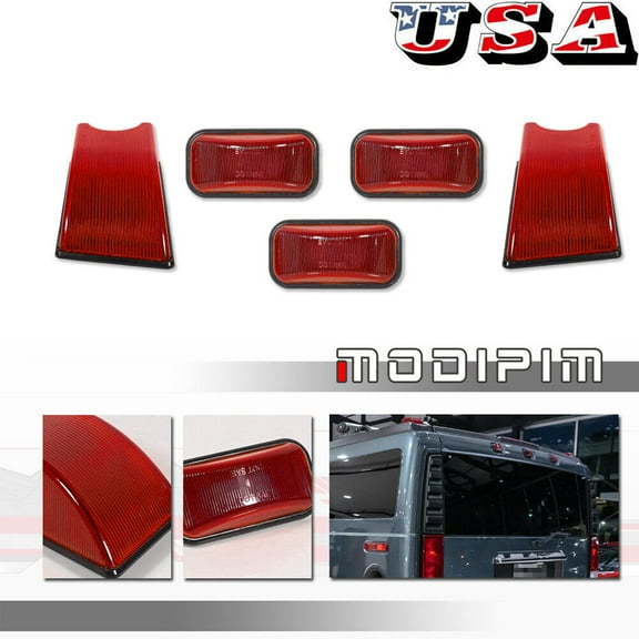 5 Pack Red Top Roof Running Light Housing for 2003-2009 Hummer H2 SUT SUV -