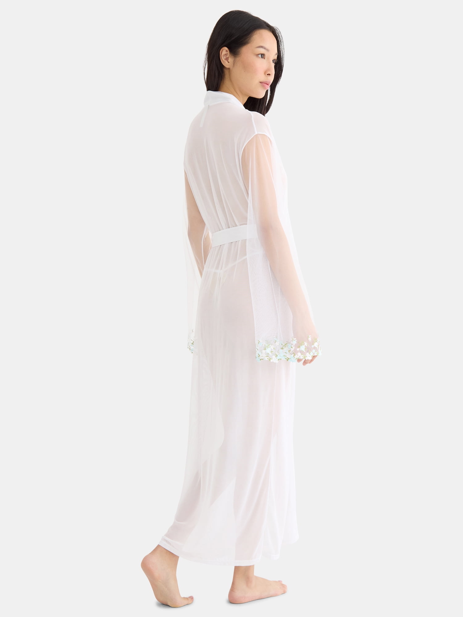 Just Sexy Lingerie Women’s and Women's Plus Bridal, Sheer, Long Robe with Embroidered Sleeves, Sizes S-3X