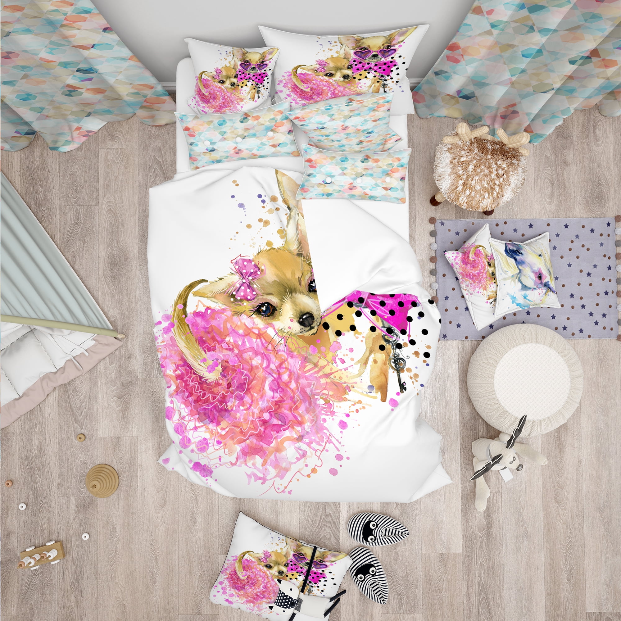 Designart 'Lovely Sweet Dog Watercolor' Modern & Contemporary Duvet Cover Set