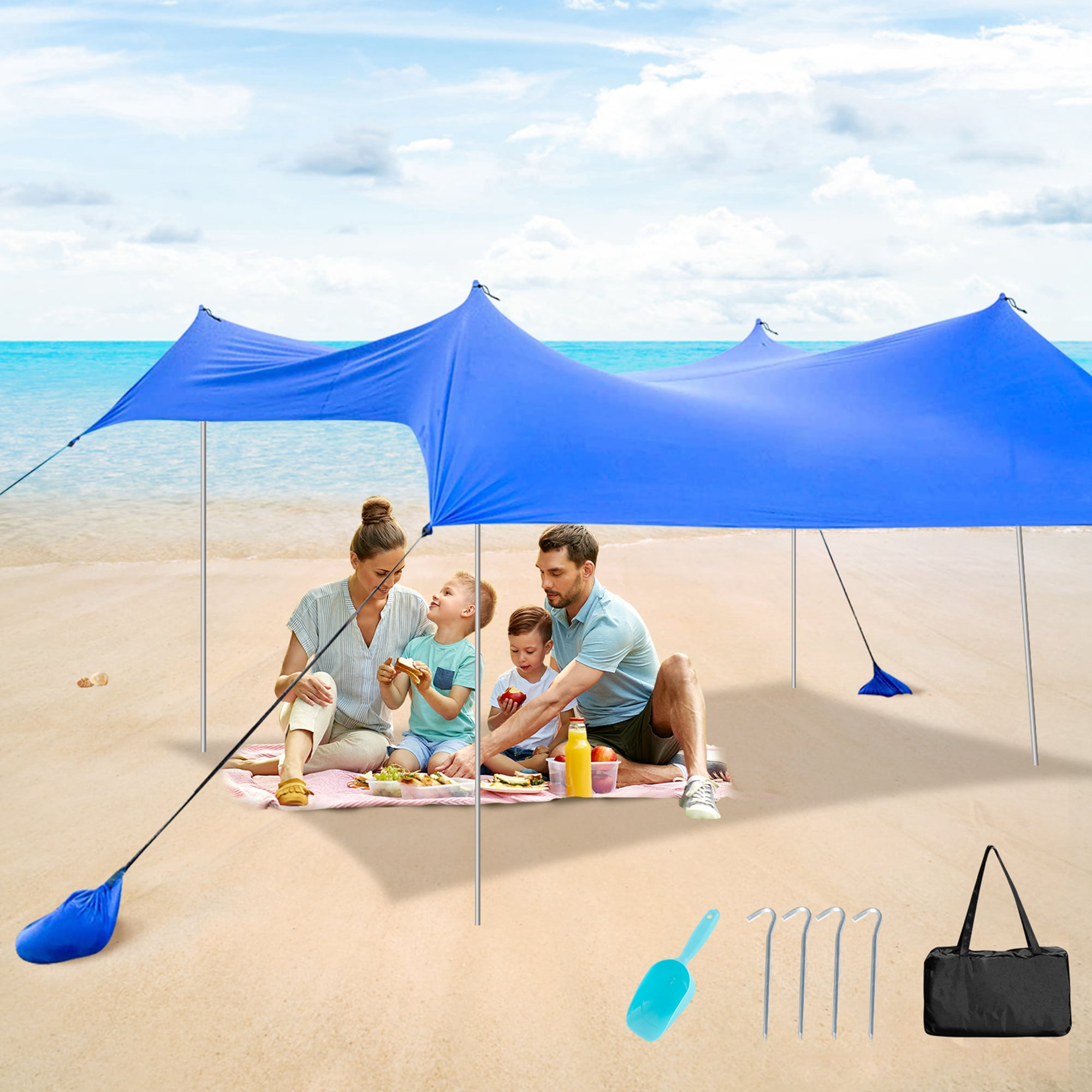 Costway Family Beach Tent Canopy w/ Poles Sandbag Anchors 10'x9' UPF50+  Blue