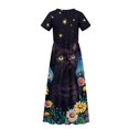 thumbnail image 6 of Uourmeti Girls Elegant Maxi Dress, Black Cat Flower Printed Short Sleeves Dress with Pockets Summer Long Holiday Dresses, Size 7-8 Years, 6 of 7