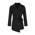 thumbnail image 4 of IROINID Clearance Womens Plus Size Tops Lounge Solid Color Long Sleeve Tie Lapel Jacket Top Blouse,Black, 4 of 6