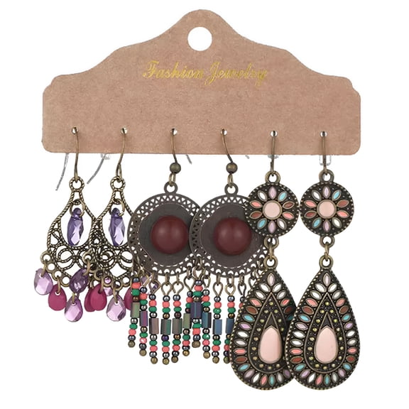 DESIGNICE 3 Pairs Retro Boho Tassel Earrings Set Ethnic Tribal Drop Dangle Women Jewelry