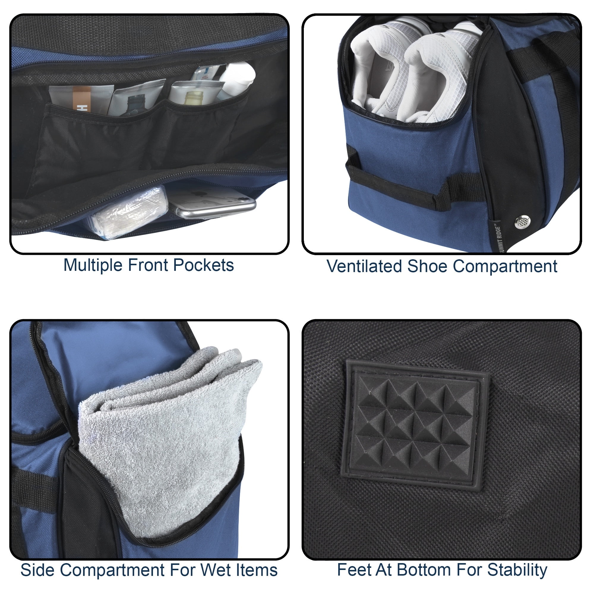 Summit Ridge 24"L Duffel Bag 42 Liter Capacity for Gym Clothes, Sports Equipment, Towels, Sneakers, Travel, Commute in Twilight Blue