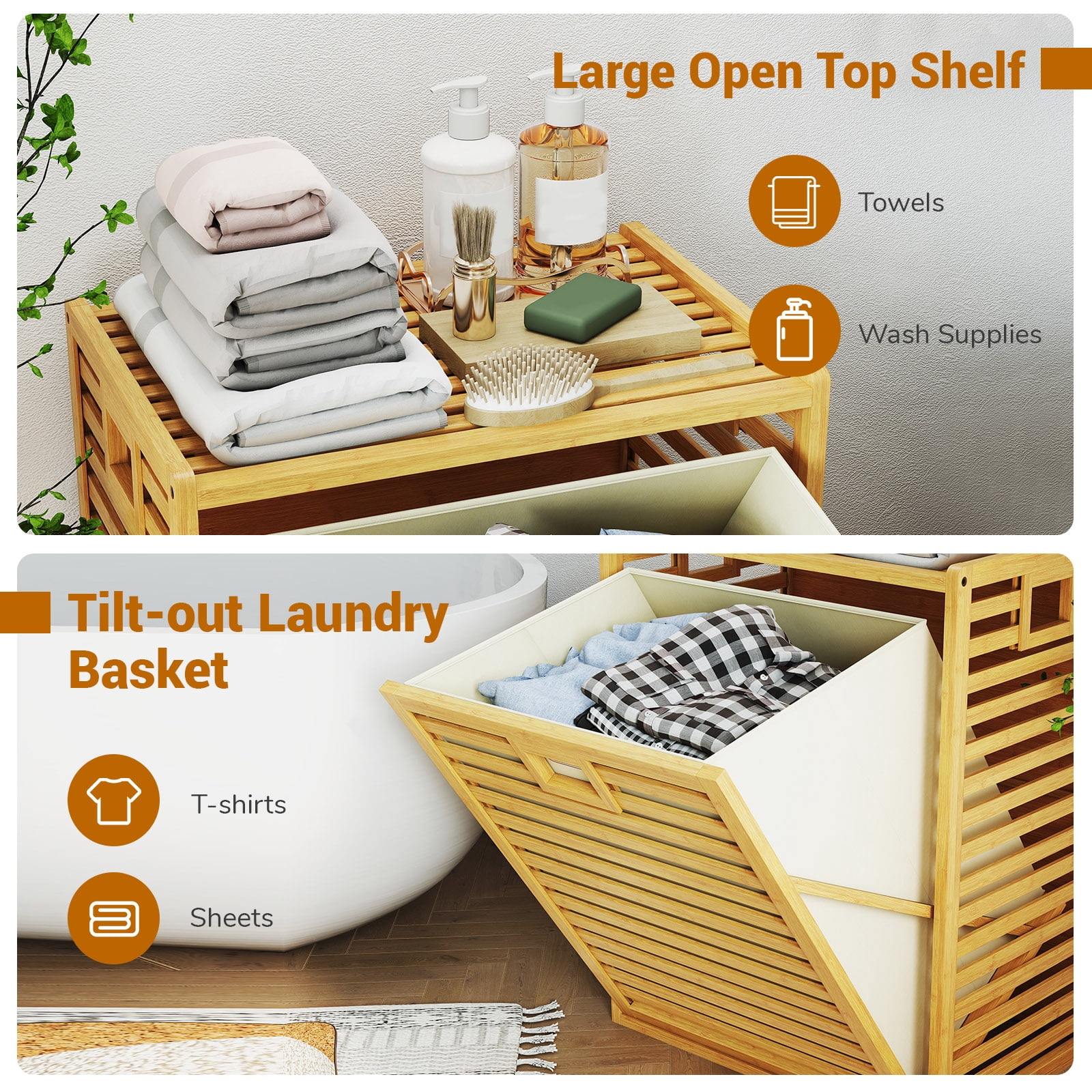 Gymax Large Tilt-out Laundry Hamper w/ Wide Top & Tilt-out Basket Side Handles