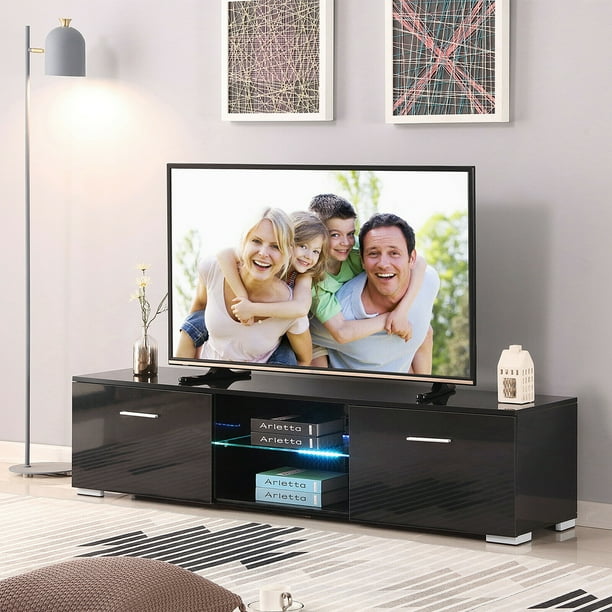 57 High Gloss Tv Stand Cabinet 2 Open Shelves Drawers Multi W Led Lights Entertainment Center Living Room Decorate Furniture For Tvs 40 To 55 Com 57 High Gloss Tv Stand Cabinet 2, How To Decorate Tv Cabinet Shelves