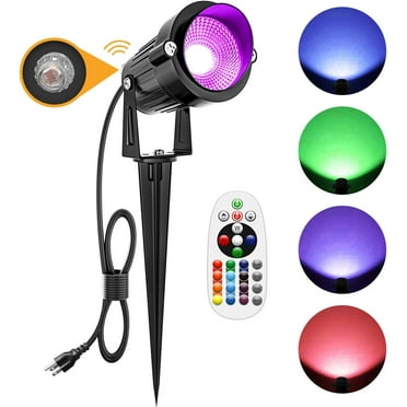 TRAHOO-RGB Outdoor Spotlights LED Spot Lights Dusk to Dawn, 10W Plug in Color Changing Landscape Lighting with Photocell Sensor, 120V IP66 Spotlight for House Garden Halloween Christmas Decor (1Pack)