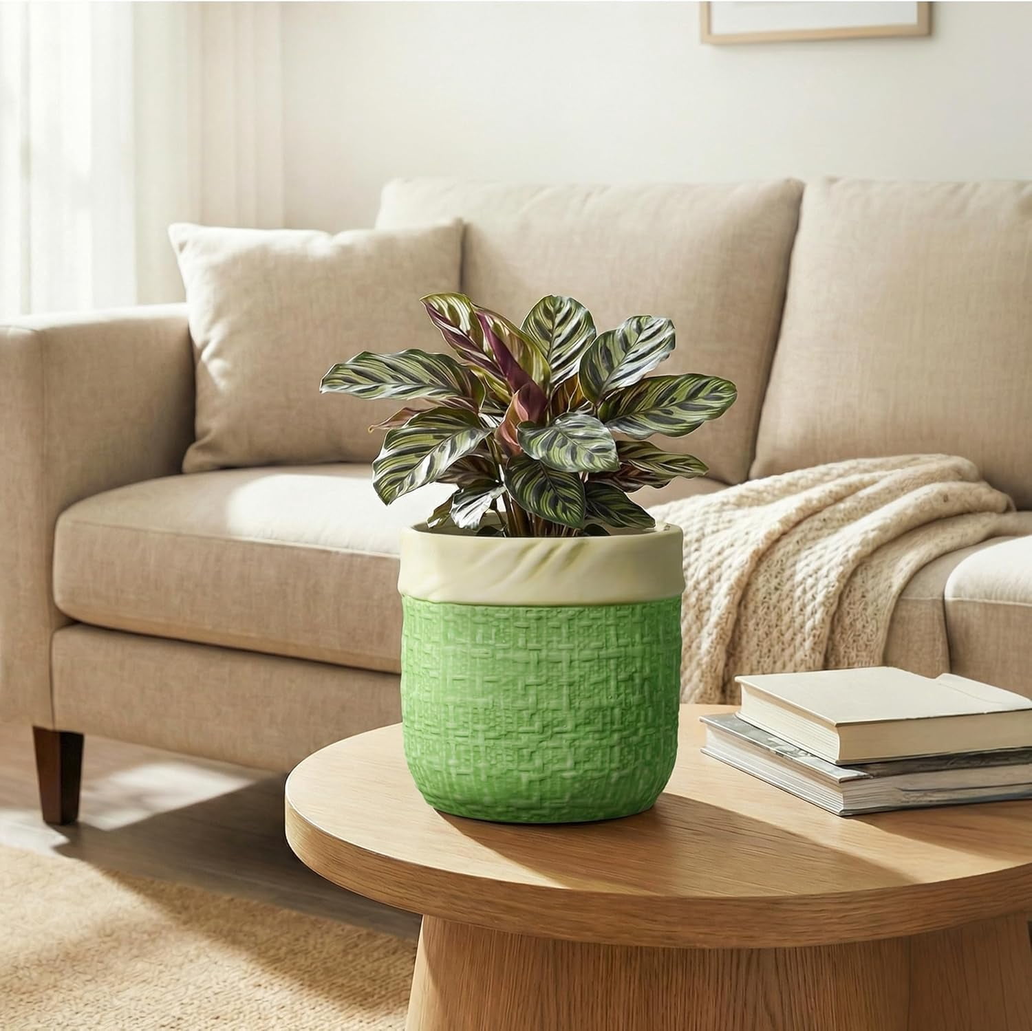 Ceramic Plant Pots - 6 Inch Plant Pot with Drainage Hole,  Planters for Indoor Succulent Plants, Decorative Round Unique Flower Pots, Garden Home Office Decor, Housewarming Gifts, Green