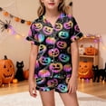 thumbnail image 2 of Leey-World Toddler Halloween Pjs Girls Satin Pajamas Summer Short Sleeve Button Down Silky Nighty PJS 2PCS Sleepwear Set Size 2-13Years Pjs for Girls 2T 3T 4T 5T 6T 7T 8T, 2 of 5
