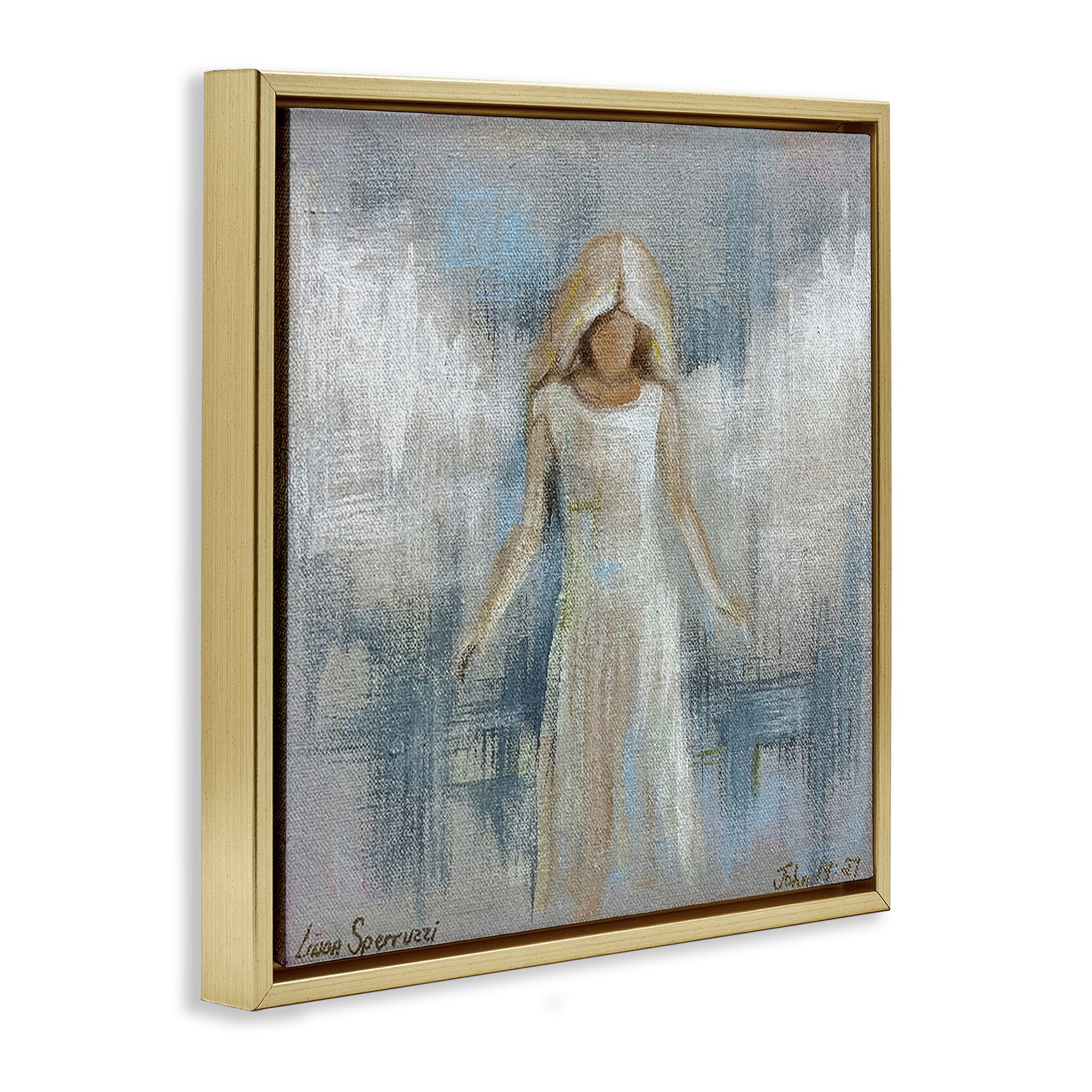 Stupell Industries Ethereal Peace Angel Gold Framed Floater Canvas Wall Art, design by Linda Sperruzzi