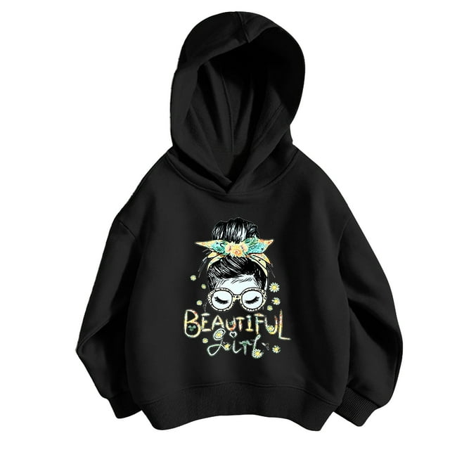 MIASHUI Chandails à Capuchon et Chandails Tendance pour Filles, Chandail à Capuchon de Sport Décontracté à Imprimé pour Enfants avec Design Unique et Coupe Confortable