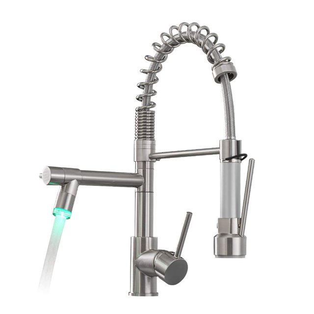 Aimadi Grifo De Cocina Abatible Comercial Con Luz Led, Grifos De Fregadero De Cocina De Acero Inoxidable De Una Sola Manija Con Rociador Abatible, Adecuado Para Granja, Camper, Lavandería, Rv Bar
