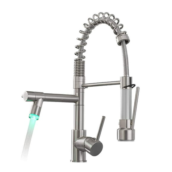 Aimadi Grifo De Cocina Abatible Comercial Con Luz Led, Grifos De Fregadero De Cocina De Acero Inoxidable De Una Sola Manija Con Rociador Abatible, Adecuado Para Granja, Camper, Lavandería, Rv Bar