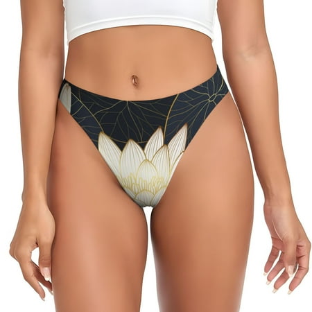 Qokaie Golden Lotus Printed Women s Cotton Thong Underwear  Sexy Breathable Panties G-string-4X-Large