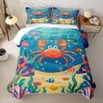 thumbnail image 2 of spefrowx Cartoon Orange Crab Quilt Full for Girls Boys, Coral Tropical Fish Seabed Full Bedspread Sets, 3-Piece, 2 of 7