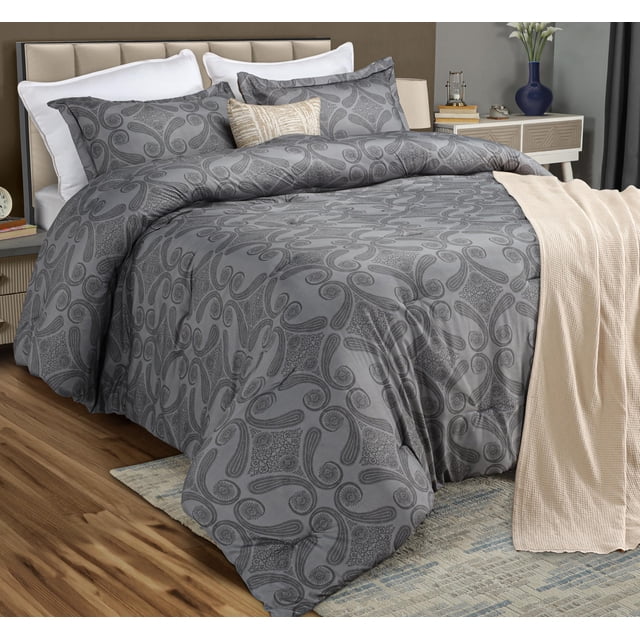 Juego de ropa de cama Utopia Bedding Queen, edredón Paisley, color gris, 223 x 223 cm