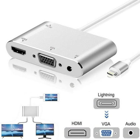 Minicom Vga Data Transmitter (Lightning to HDMI VGA Audio Adapter Cable ,Mirror Display Data Cable Plug And Play 1080P HD Converter for iPhone 5 / 5S / 6/6 s / 6 plus / 6)