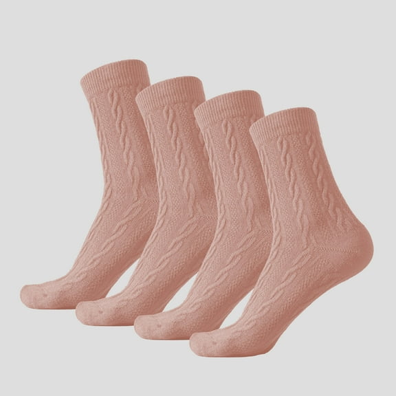Women's Crew Socks Classic Cable-Knit Cotton for Casual Stability and Comfort 2 Pairs - Pink