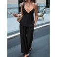 thumbnail image 6 of Women's Wide Leg Sets Deep Neck Camisole Tank Tops Matching 2 Piece Set Pants Outfit Top Black S, 6 of 7