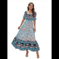 thumbnail image 1 of Vestido Informal, Fluido, con Estampado Floral Bohemio, Hombros Descubiertos, para Mujer (Verano 2025) Azul S, 1 of 9