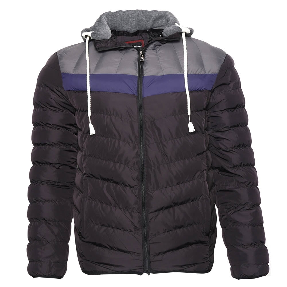 Maximos Mens Puffer Rain Jacket Removable Hood Zipper Retro