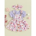 thumbnail image 3 of Baby Girl Easter Outfit Bunny Ruffle Short Sleeve Shirt  one-piece  Suspender Skirt Overall Dress Newborn Easter Clothes Headband, 3 of 9