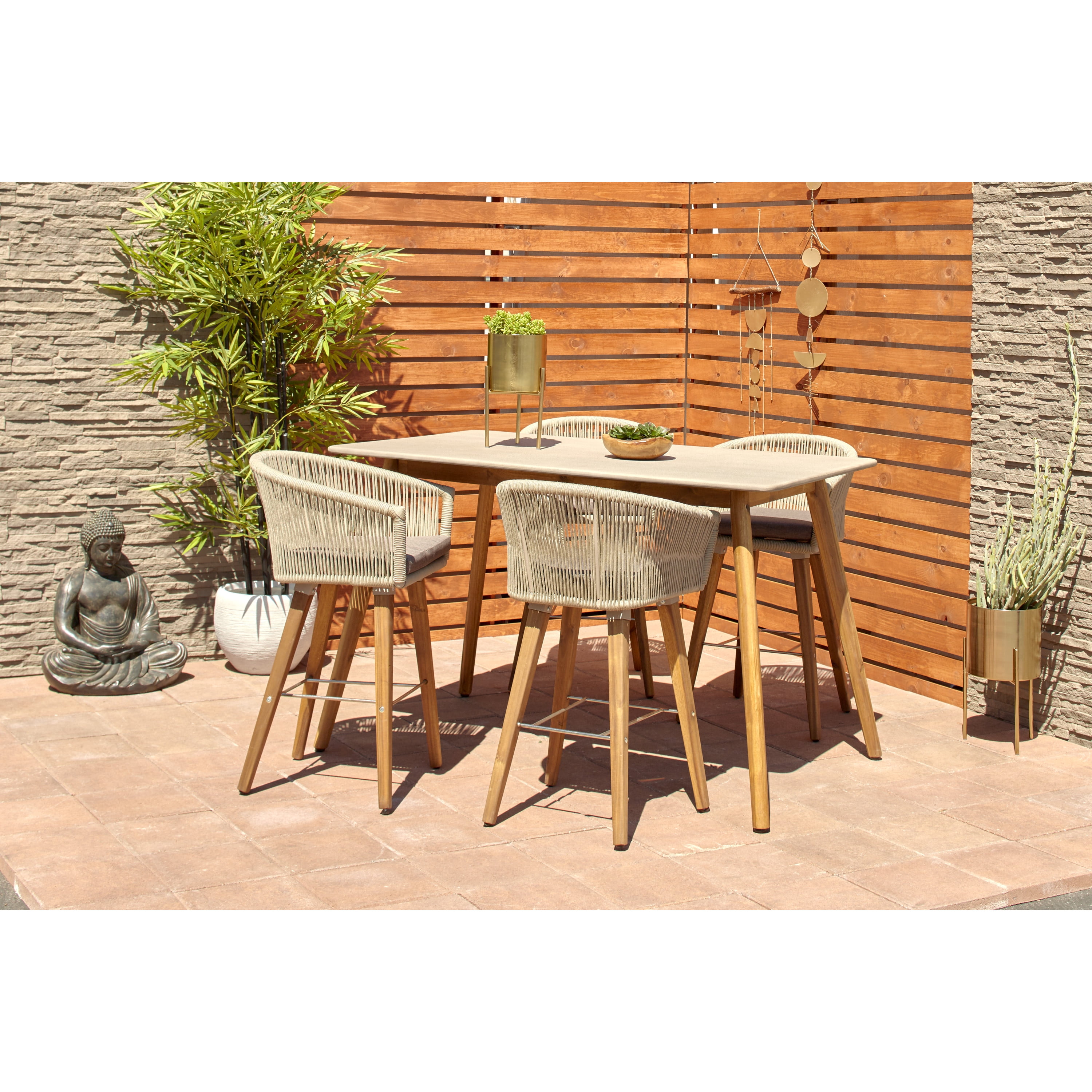DecMode Grey Wood Modern Bar Outdoor Stool