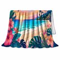 thumbnail image 2 of Tropical Sunset Ocean View Hibiscus Flowers, Peaceful Coastal Landscape Scene, Warm Flannel Blanket for Beach House and Living Room, Beach Lovers Valentine's Day Gift, Coastal Home Decor, 2 of 9