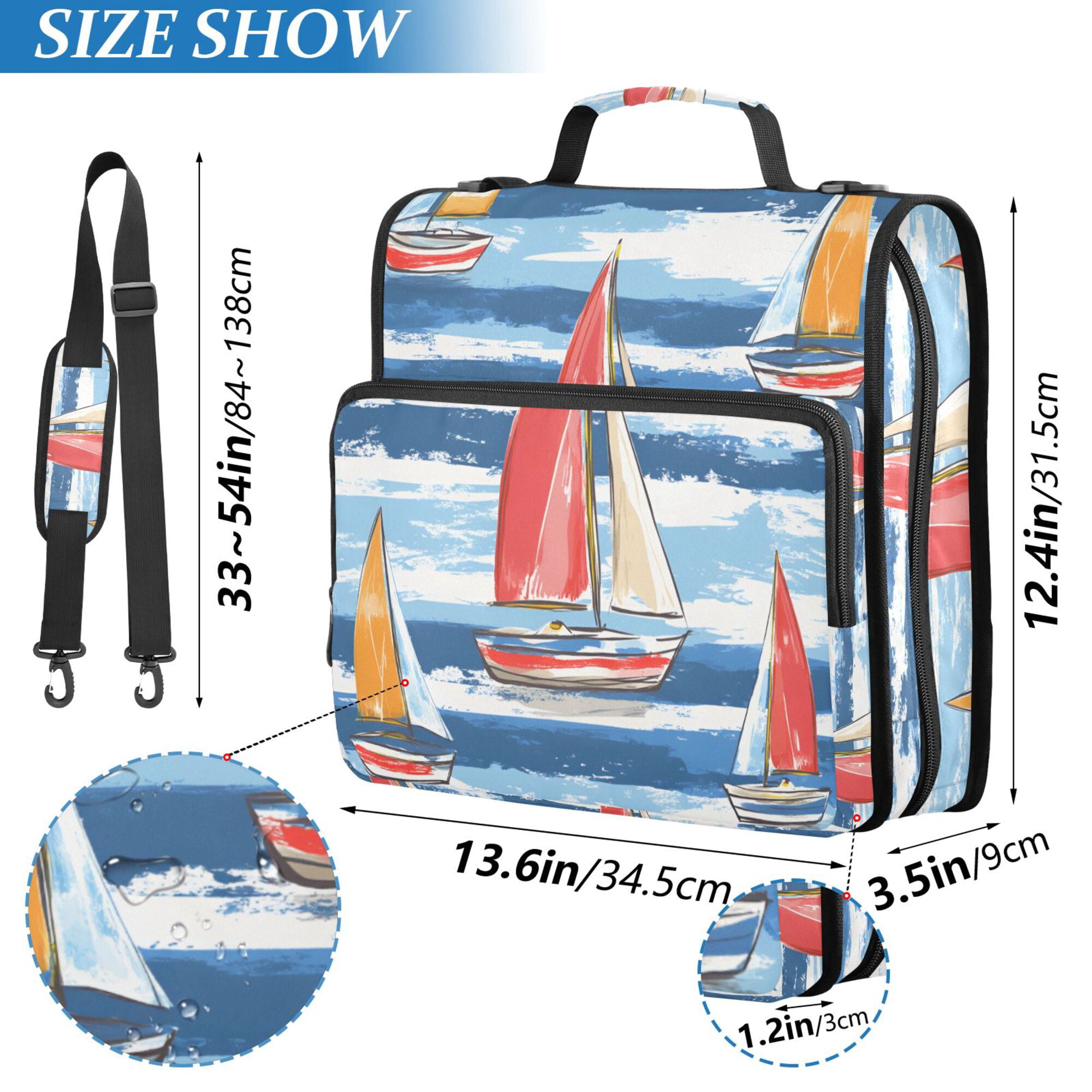 FORMRS Zipper Binder with Shoulder Strap 2-inch Ring 500 Sheet Capacity File Bag, Red Sailboats