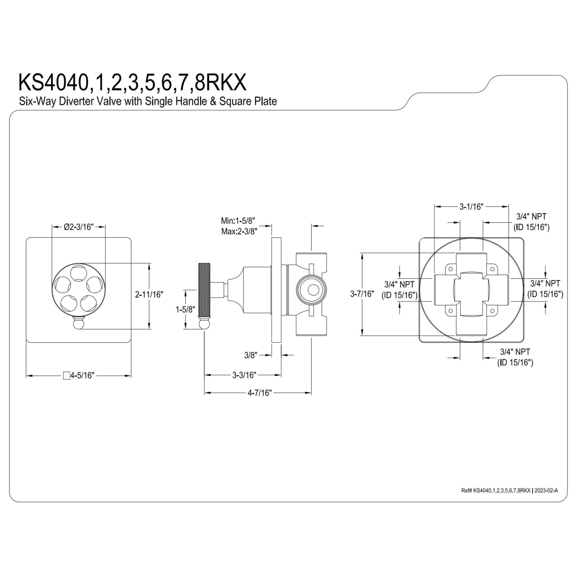 Kingston Brass KS4043RKX Webb Single-Handle Six-Way Diverter Valve with Knurled Handle and Square Trim Kit, Antique Brass