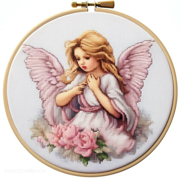 Angel Girl DIY Stamped Cross Stitch Kits for Beginners Easy with Hoop 11CT Needlepoint Embroidery Counted Cross Stitch Kits Art Craft Wall Decor and Gift 35x35cm(3)