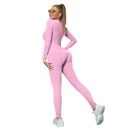 

Fanvereka Womens Back Flap Jumpsuits Long Sleeve One Piece Deep V Neck Bodycon Rompers Pajamas