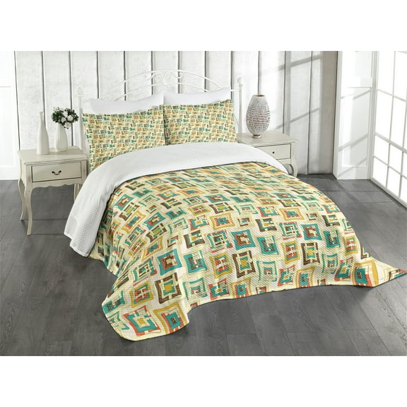 Ambesonne Geometric Quilted Bedspread Set 3 Pcs, Surreal Game Shape, King Size, Multicolor