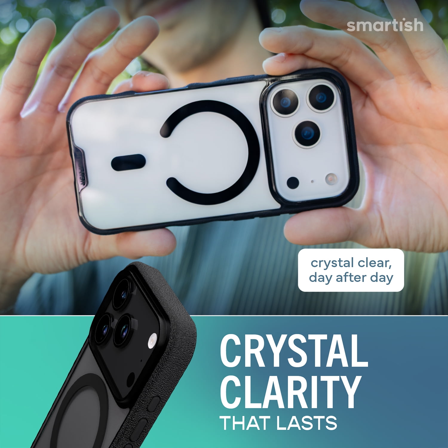 Smartish® iPhone 17 Pro MagSafe Clear Case - Gripmunk Magnetic Slim Case [Lightweight + Protective] Anti-Yellowing Thin Grip Clear Cover for Apple iPhone 17 Pro - Clearly Black