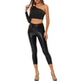 thumbnail image 2 of INSPIRE CHIC Women's Metallic Glitter One Shoulder Long Sleeve Crop Top XS Black, 2 of 6