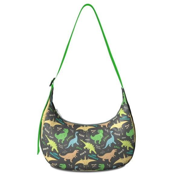 Cute Dino Crescent Crossbody Bag for Mens Women , Cartoon Dinosaur Skeleton Pattern Shoulder Bag, Funny Jurassic World Print Travel Backpack for Travel School