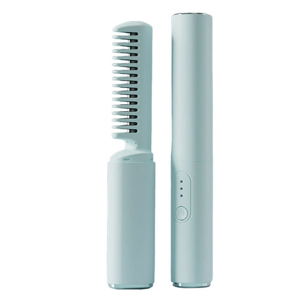 Peine cerámico 2 en 1 para peinar el cabello, recargable por USB, 3 niveles de temperatura, rizador y alisador, reduce el encrespamiento, potencia el brillo, portátil para viajar