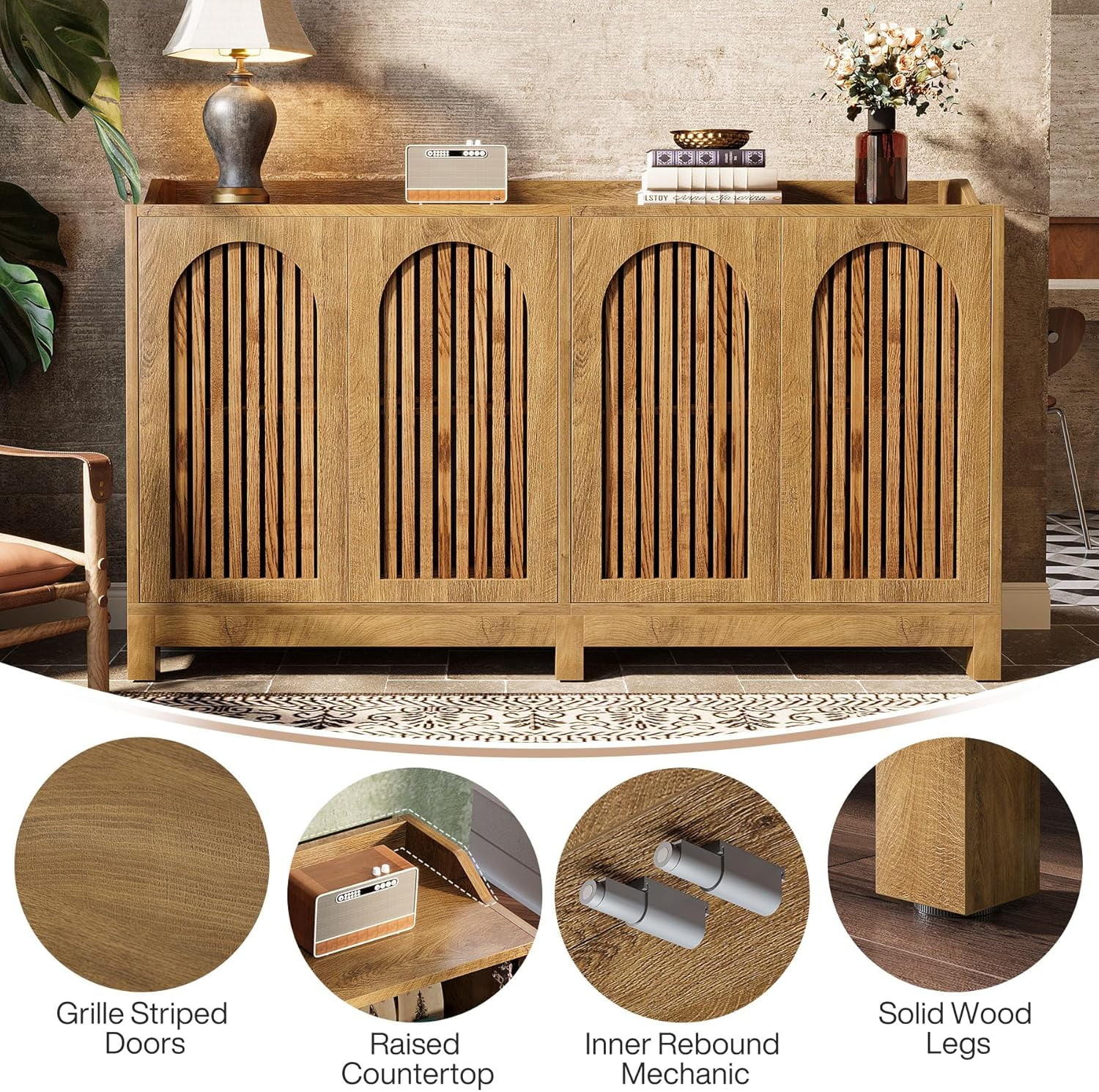 Tribesigns 57" Farmhouse Storage Cabinet with Shutter Doors and Adjustable Shelf