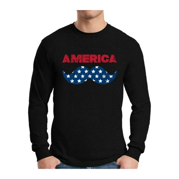 Awkward Styles Men's America Patriotic Mustache Graphic Long Sleeve T-shirt Tops USA Independence Day 4th of July