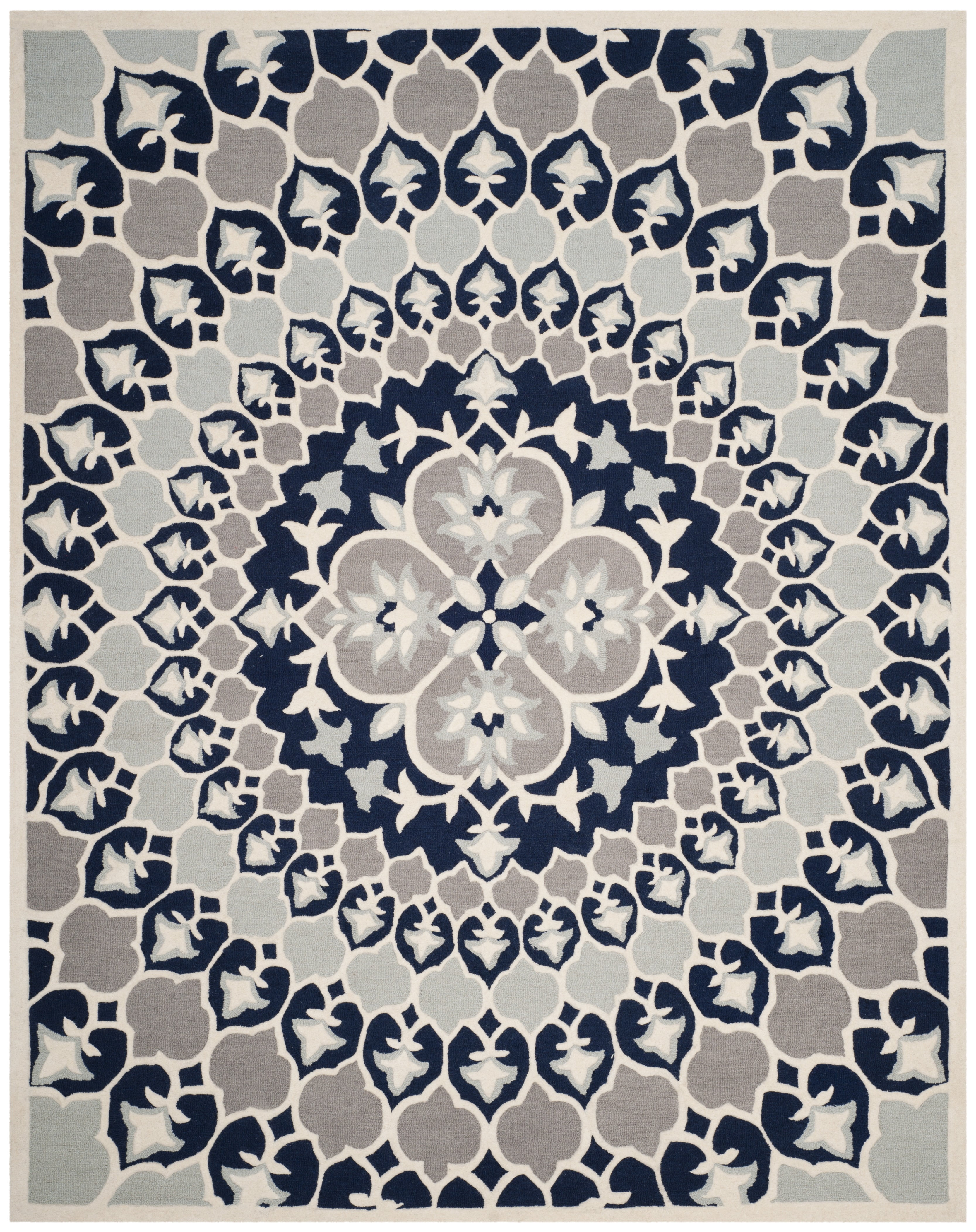 SAFAVIEH Bellagio Zoja Floral Wool Area Rug, Navy Blue/Ivory, 8' x 10'